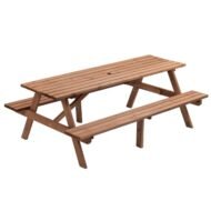 8 Person Brown Wooden Picnic Table, Outdoor Camping Dining Table With 2 Seats, Garden, DIY With 2 Built-in Benches, 2220lb Capacity - Image 2