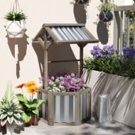 Wooden Wishing Well Planter, Raised Garden Bed With Galvanized Canopy, Hexagon Raised Flower Bed For Garden, Light Gray - Image 5