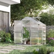 4 L X 6 W Walk-In Polycarbonate Greenhouse With Roof Vent, Outdoor Greenhouse For Winter, Clear