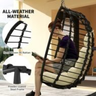 Outsunny Rattan Hanging Egg Chair, Foldable Wicker Hammock Swing Chair With Cushion, Stand, Adjustable Height, Head Pillow, Steel Frame For Garden Patio Indoor Outdoor, Cream White - Image 7