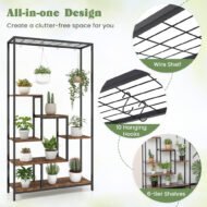 6-Tier Tall Plant Stand 71 Inch Metal Indoor Plant Shelf With 10 Hanging Hooks - Image 6
