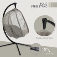 Outsunny Hanging Egg Chair, Folding Texteline Swing Hammock With Side Pocket, Cushion And Stand For Indoor Outdoor, Patio Garden Furniture, Khaki - Image 5