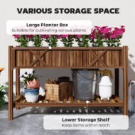 Raised Garden Bed, 47 X 22 X 31.5 In Elevated Wood Planter Box With Storage Shelf, Drainage Holes And Liner, Carbonized - Image 2