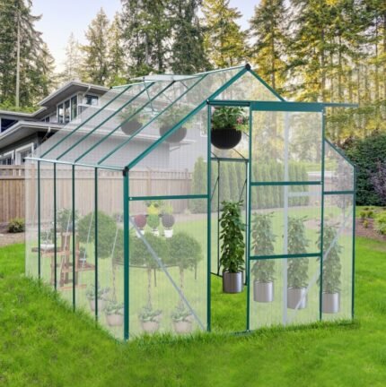 6X10FT Polycarbonate Greenhouse With Raised Base, Anchor, Heavy Duty Walk-in