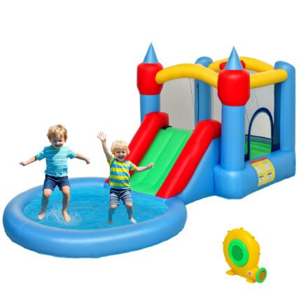 4 In 1 Inflatable Bounce House With Slide, Basketball Hoop, Ball Pit, 370W Blower, Storage Bag, 163 X 81 X 75