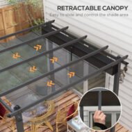 Outsunny 3 X 3m Aluminium Pergola, With Retractable Roof - Dark Grey - Image 5
