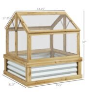 Outsunny Raised Garden Bed With Polycarbonate Greenhouse, Garden Wooden Cold Frame Greenhouse Flower Planter Protection, Peak Roof, 35.5x 31.5 X 36, Natural - Image 3