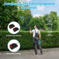 1Set Pole Mini Hedge Trimmer And Grass Shear Electric Cordless Handheld Hedge Trimmer With 90Degree Rotatable Head Telescopic Extension Pole Gloves Goggles 2Pcs 21V Batteries - Image 3