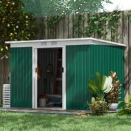 9'x4.5'x5.5' Rust Resistant Metal Garden Shed, Vented, Green White, Perfect For Backyard Lawn Tool Storage  Garden Essentials