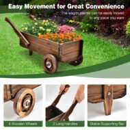 Wooden Wagon Planter Box With Wheels Handles And Drainage Hole - Image 8
