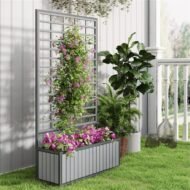 Wooden Raised Garden Bed With Trellis, Removable Pots-Gray - Image 3