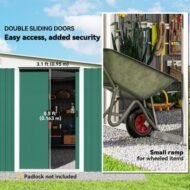 Outsunny Garden Metal Storage Shed Outdoor Metal Tool House With Double Sliding Doors And 2 Air Vents, 11.3x9.2ft, Green - Image 5