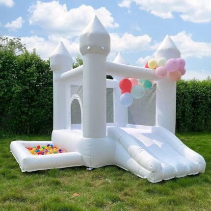 White Bounce House, Castle Theme Kids Inflatable Trampoline With UL Blower, Durable And Easy To Set Up, Safe And Fun For Active Kids--Selling On Amazon Is Prohibited