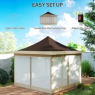 12 X 12 Ft. Canopy Tent With Mesh Netting, Up Tent With Carry Bag For Garden, Patio, Brown - Image 2