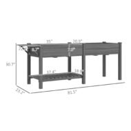 Wood Raised Garden Box, Elevated Garden Bed With Side Table, Bottom Shelf, Bed Liners And Drainage Holes, Gray - Image 3