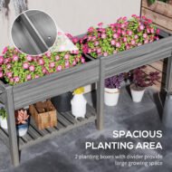 Wood Raised Garden Box, Elevated Garden Bed With Side Table, Bottom Shelf, Bed Liners And Drainage Holes, Gray - Image 5