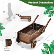 Wooden Wagon Planter Box With Wheels Handles And Drainage Hole - Image 3