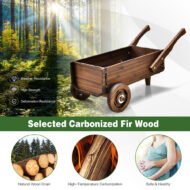 Wooden Wagon Planter Box With Wheels Handles And Drainage Hole - Image 2