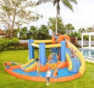 Kids Inflatable Water Slide 5-in-1 Bounce House Water Park Jumping Castle With Water Pool, Slide, Climbing Walls & 450W Air Blower