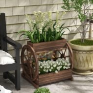 Wooden Wagon Planter Box, 3-Tier Raised Garden Bed, For Vegetables Flowers Herbs - Image 4