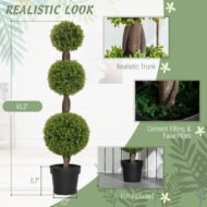Set Of 2 Artificial Ball Boxwood Topiary Trees, Fake Plants In Pots For Indoor Outdoor Living Room, Green - Image 2