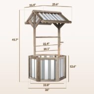 Wooden Wishing Well Planter, Raised Garden Bed With Galvanized Canopy, Hexagon Raised Flower Bed For Garden, Light Gray - Image 4