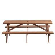 8 Person Brown Wooden Picnic Table, Outdoor Camping Dining Table With 2 Seats, Garden, DIY With 2 Built-in Benches, 2220lb Capacity - Image 9