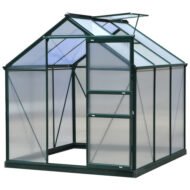 Outsunny 6 X 6ft Polycarbonate Greenhouse, Large Walk-In Green House With Slide Door And Window, Garden Plants Grow House With Aluminium Frame And Foundation, Dark Green