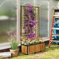 Wooden Raised Garden Bed With Trellis, Removable Pots For Backyard-Teak