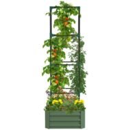 Outsunny Galvanized Raised Garden Bed, 24 X 24 X 11.75 Outdoor Planter Box With Trellis Tomato Cage And Open Bottom For Climbing Vines, Vegetables, Flowers In Backyard, Garden, Patio, Green - Image 7