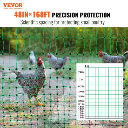 VEVOR Electric Fence Netting, 48inH X 168in L, PE Net Fencing Kit With Posts & Double-Spiked Stakes, Utility Portable Mesh For Chickens, Ducks, Geese, Rabbits, Used In Backyards, Farms, And Ranches