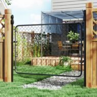 Garden Gate Chain Link Fence Gate, Galvanized Steel Garden Door For Yard Entrance Way, 47.2 X 70.9 In., Black - Image 2