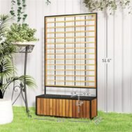 Wooden Raised Garden Bed With Trellis, Removable Pots For Backyard-Teak - Image 7