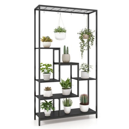 6-Tier Tall Plant Stand 71 Inch Metal Indoor Plant Shelf With 10 Hanging Hooks