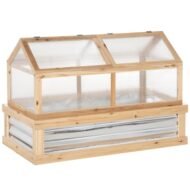 Outsunny Raised Garden Bed With Polycarbonate Greenhouse, Wooden Garden Cold Frame Greenhouse, Flower Planter Protection, 48 X 24 X 32, Natural - Image 6