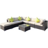 Outsunny 8 Pieces PE Rattan Corner Sofa Set With Thick Cushions, Aluminium Outdoor Rattan Garden Furniture Set With Glass Top Table, No Assembly Required, Mixed Brown - Image 5