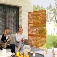 Decorative Privacy Fence Screen, Metal Outdoor Privacy Screen Climbing Plant Trellis With Stand, Rhombus Brown - Image 3