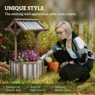 Wooden Wishing Well Planter, Raised Garden Bed With Galvanized Canopy, Hexagon Raised Flower Bed For Garden, Light Gray - Image 6