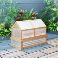 Outsunny Raised Garden Bed With Polycarbonate Greenhouse, Wooden Garden Cold Frame Greenhouse, Flower Planter Protection, 48 X 24 X 32, Natural - Image 10