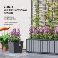 Wooden Raised Garden Bed With Trellis, Removable Pots-Gray - Image 4
