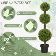 Set Of 2 Artificial Ball Boxwood Topiary Trees, Fake Plants In Pots For Indoor Outdoor Living Room, Green - Image 6