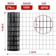 60inch X 50ft Black Vinyl Coated Hardware Cloth 2  X 4  16Ga Welded Wire Mesh Fence, PVC Coated Welded Chicken Wire Fencing, Metal Garden Plant Fencing, For Chicken Coop And Home Improvement - Image 3