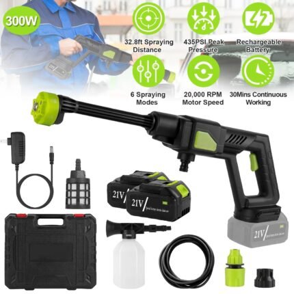Dropship Cordless Pressure Washer Portable Electric Power Washer High Pressure Water Sprayer 435PSI Car Washer Cleaner With 6-in-1 Nozzle Foam Bottle Filter 15000mAh 21V Battery And Charger Dropship