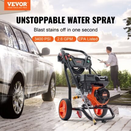 Gas Pressure Washer, 3400 PSI 2.6 GPM, Gas Powered Pressure Washer With Aluminum Pump, Spray Gun And Extension Wand, 5 Quick Connect Nozzles, For Cleaning Cars, Homes, Driveways, Patios