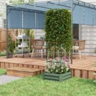 Outsunny Galvanized Raised Garden Bed, 24 X 24 X 11.75 Outdoor Planter Box With Trellis Tomato Cage And Open Bottom For Climbing Vines, Vegetables, Flowers In Backyard, Garden, Patio, Green