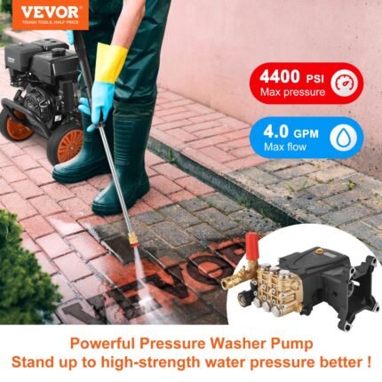VEVOR Pressure Washer Pump, Shaft Horizontal Triplex Plunger, 4400 PSI, 4 GPM Flow, Replacement Power Washer Parts Washer Pump, Compatible WithMorFlex Models 40224, 40225, 40226