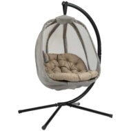 Outsunny Hanging Egg Chair, Folding Texteline Swing Hammock With Side Pocket, Cushion And Stand For Indoor Outdoor, Patio Garden Furniture, Khaki - Image 6