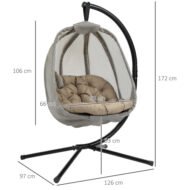 Outsunny Hanging Egg Chair, Folding Texteline Swing Hammock With Side Pocket, Cushion And Stand For Indoor Outdoor, Patio Garden Furniture, Khaki - Image 2