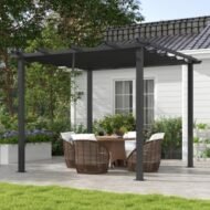 Outsunny 3 X 3m Aluminium Pergola, With Retractable Roof - Dark Grey
