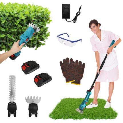 1Set Pole Mini Hedge Trimmer And Grass Shear Electric Cordless Handheld Hedge Trimmer With 90Degree Rotatable Head Telescopic Extension Pole Gloves Goggles 2Pcs 21V Batteries